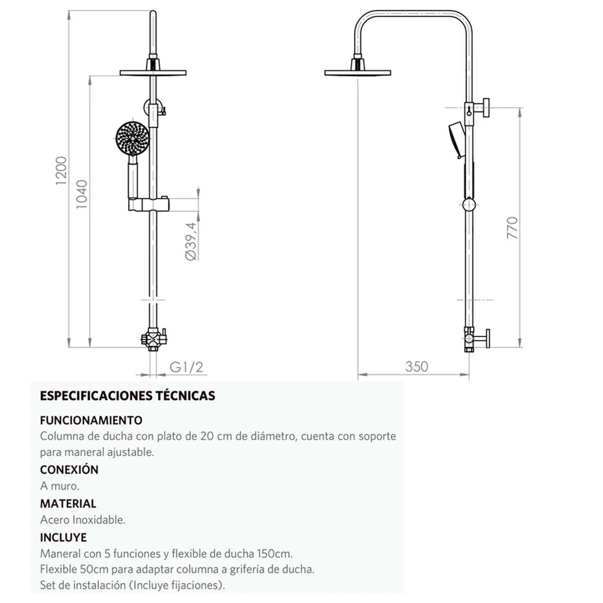Columna De Ducha Venti Negro Mate - Image 3