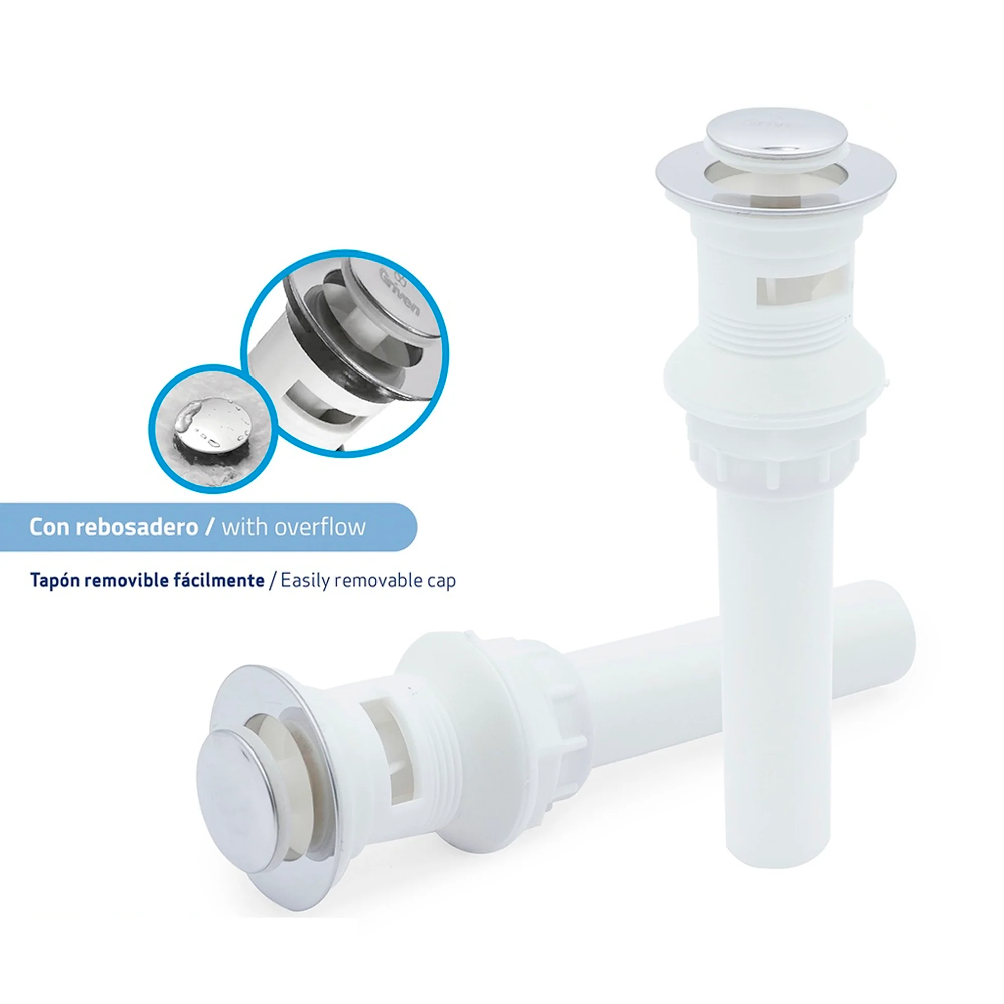 Desague de Push para Lavamanos con Boton en Acero Inox - Image 3