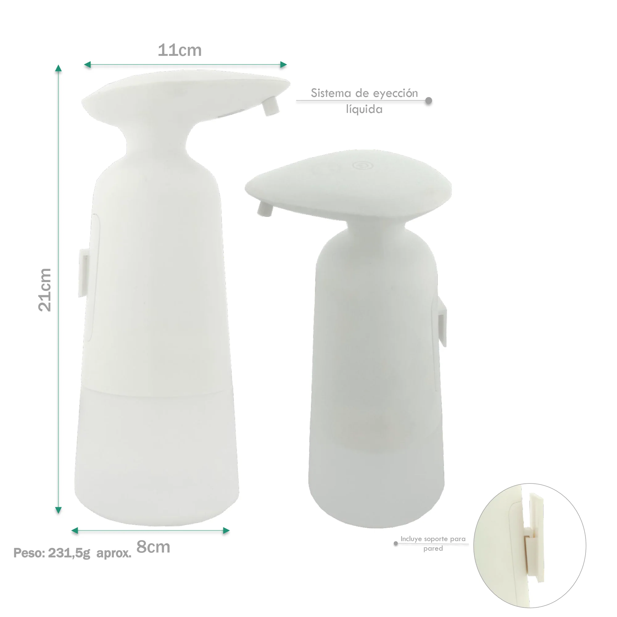 Dispensador de Jabon Pared Eyeccion Liquido Blanco - Image 2