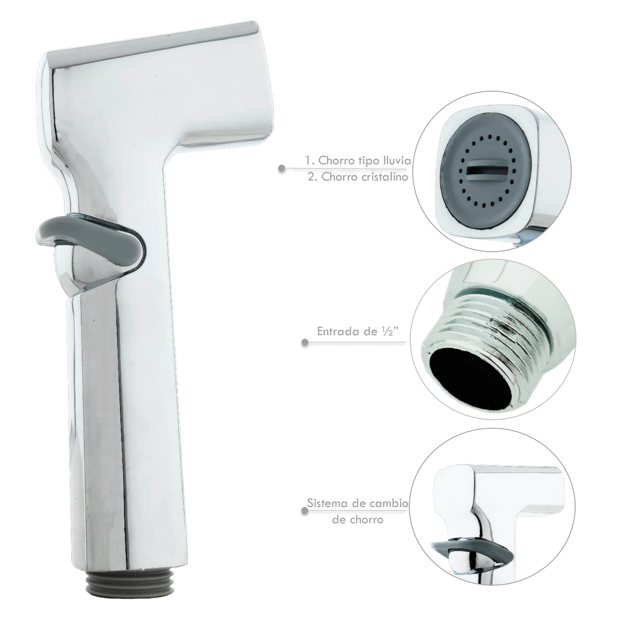 Ducha Bidet en ABS Plateada Cromada Pistola Cilindrica - Image 2