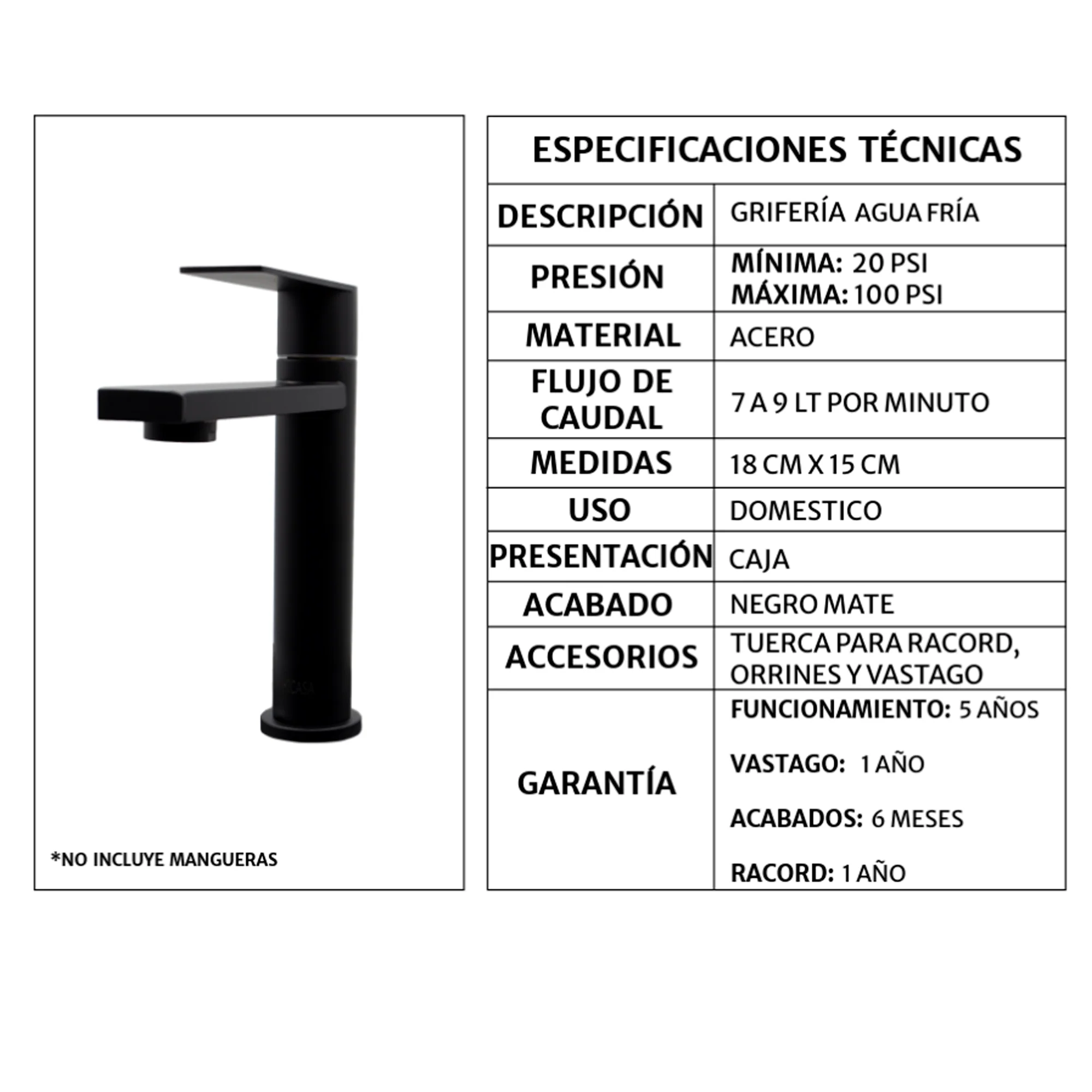 Griferia Lavamanos Agua Fria Bja Negro Mate - Image 3