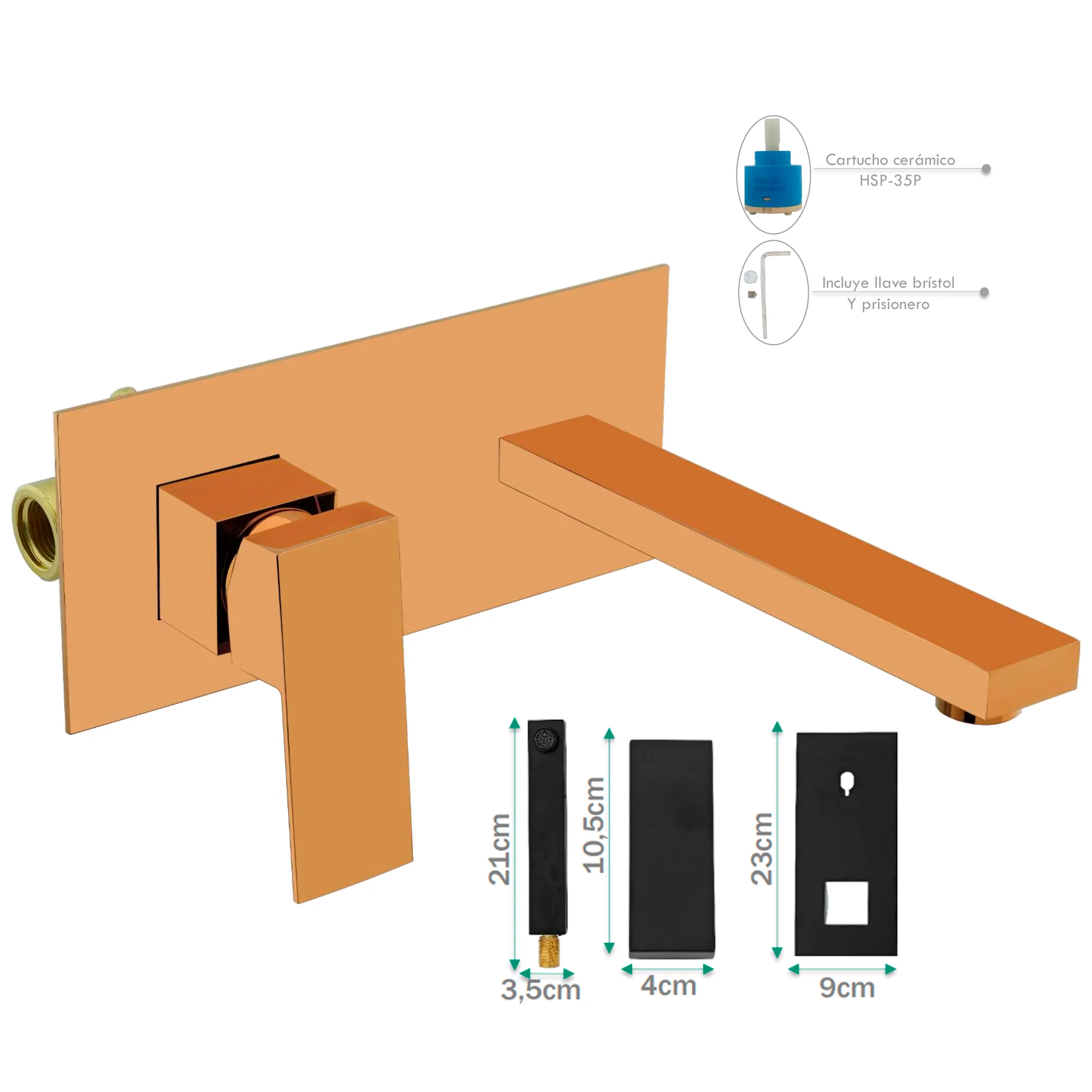 Griferia Monocontrol Lavamanos a Pared Rose Gold Brillante - Image 2