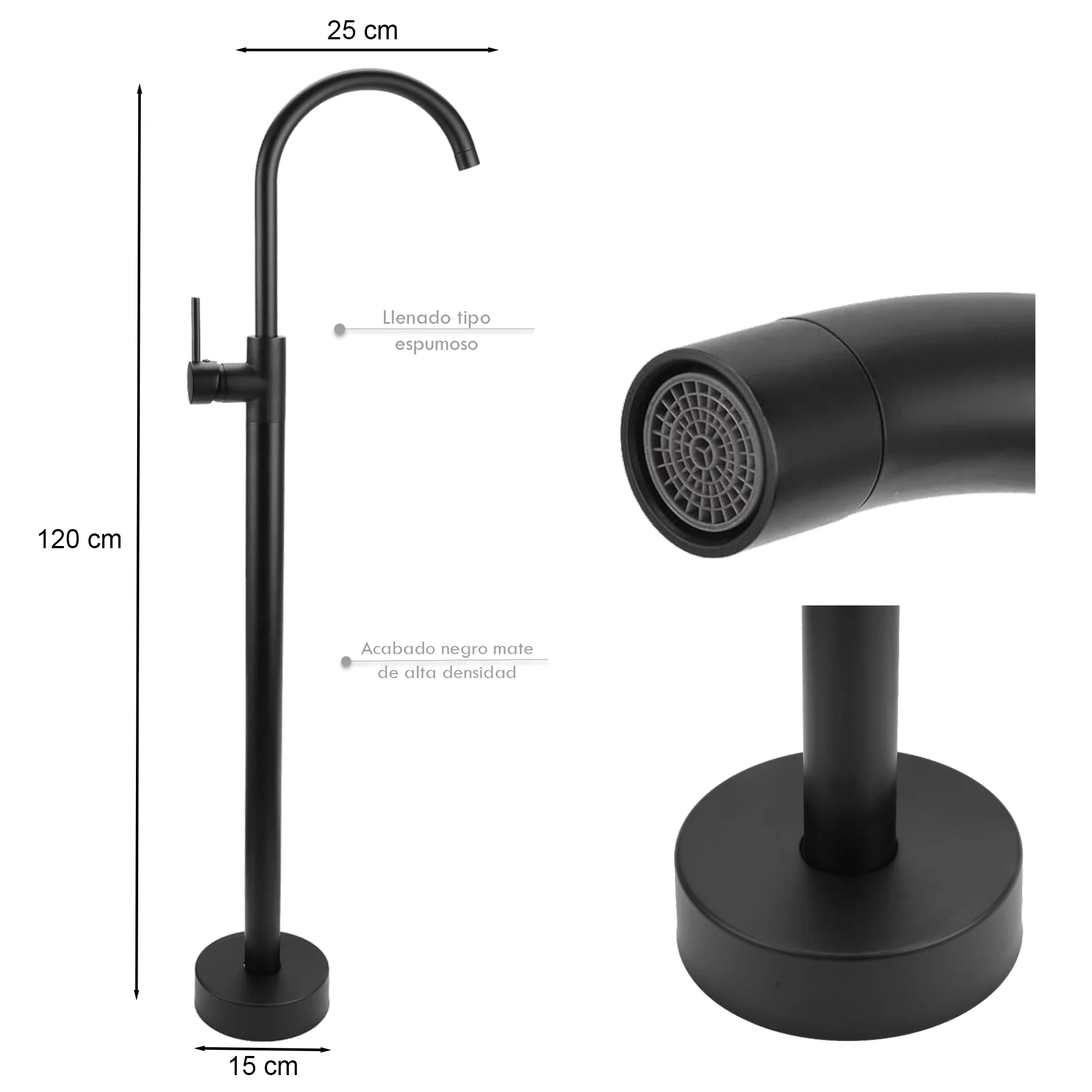 Griferia Monocontrol Llenado de Tina Pedestal Negro Mate - Image 2