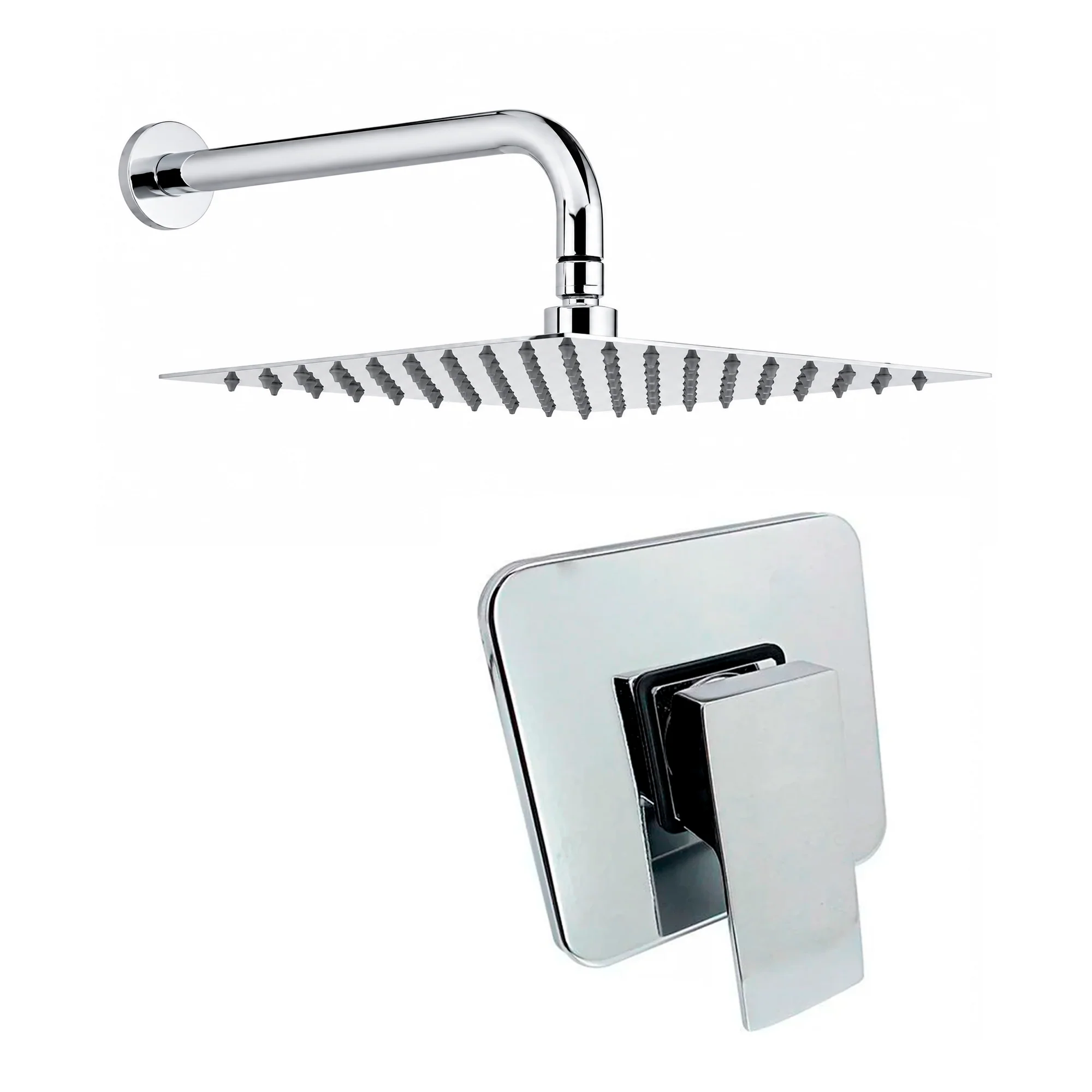 Kit Ducha Cuadrada 25cm+Mezclador Cromado +Tubo Redondo 03
