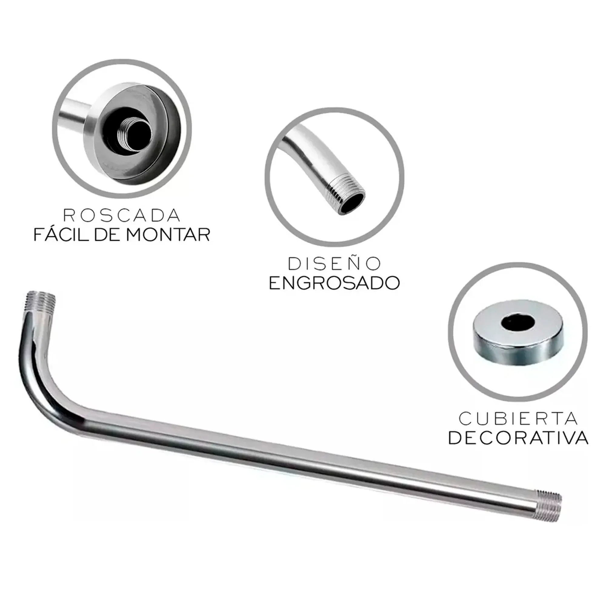 Kit Ducha Cuadrada 25cm+Mezclador Cromado +Tubo Redondo 03 - Image 5