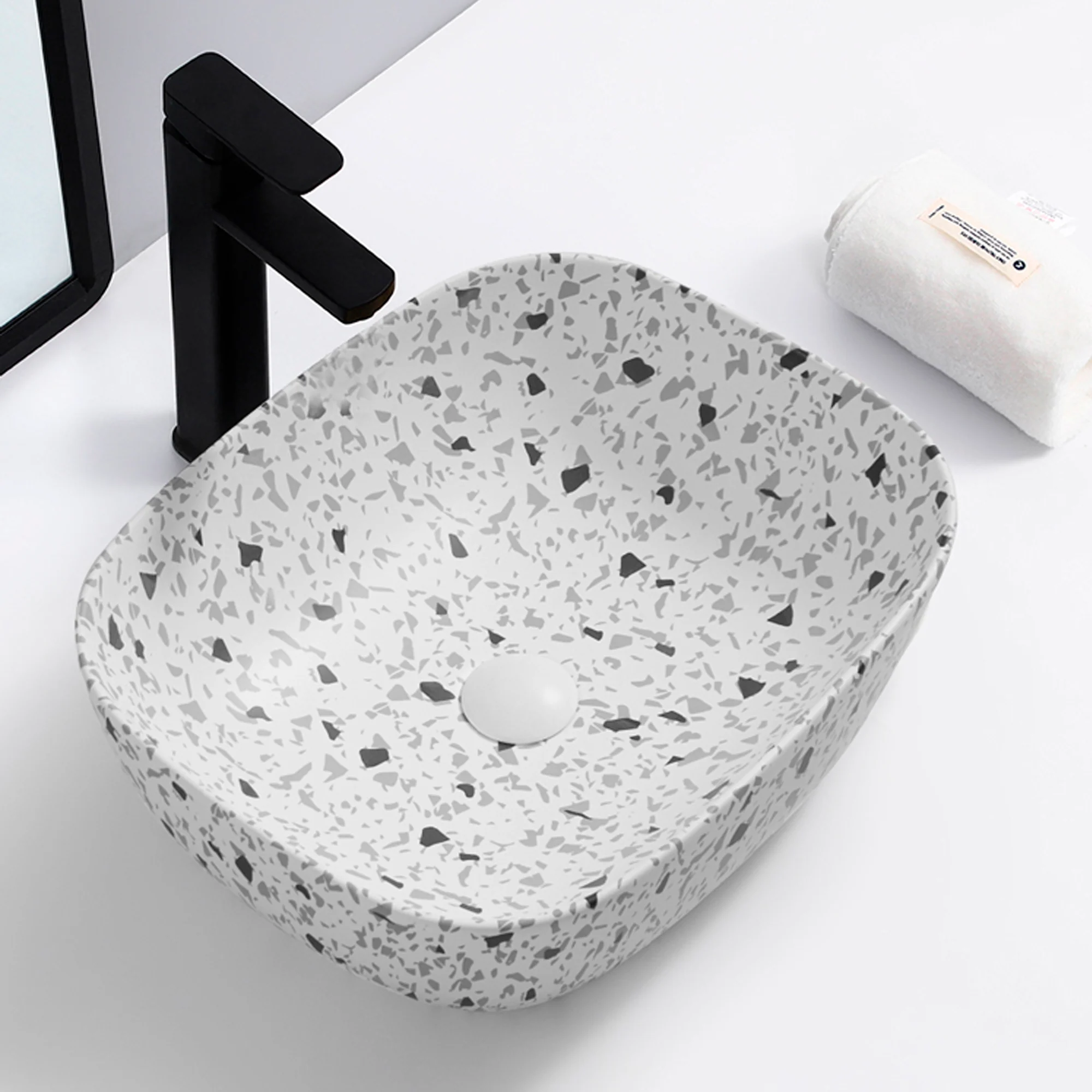 Lavamanos de Sobreponer Rectangular Terrazo Ince Blanco-negro - Image 3