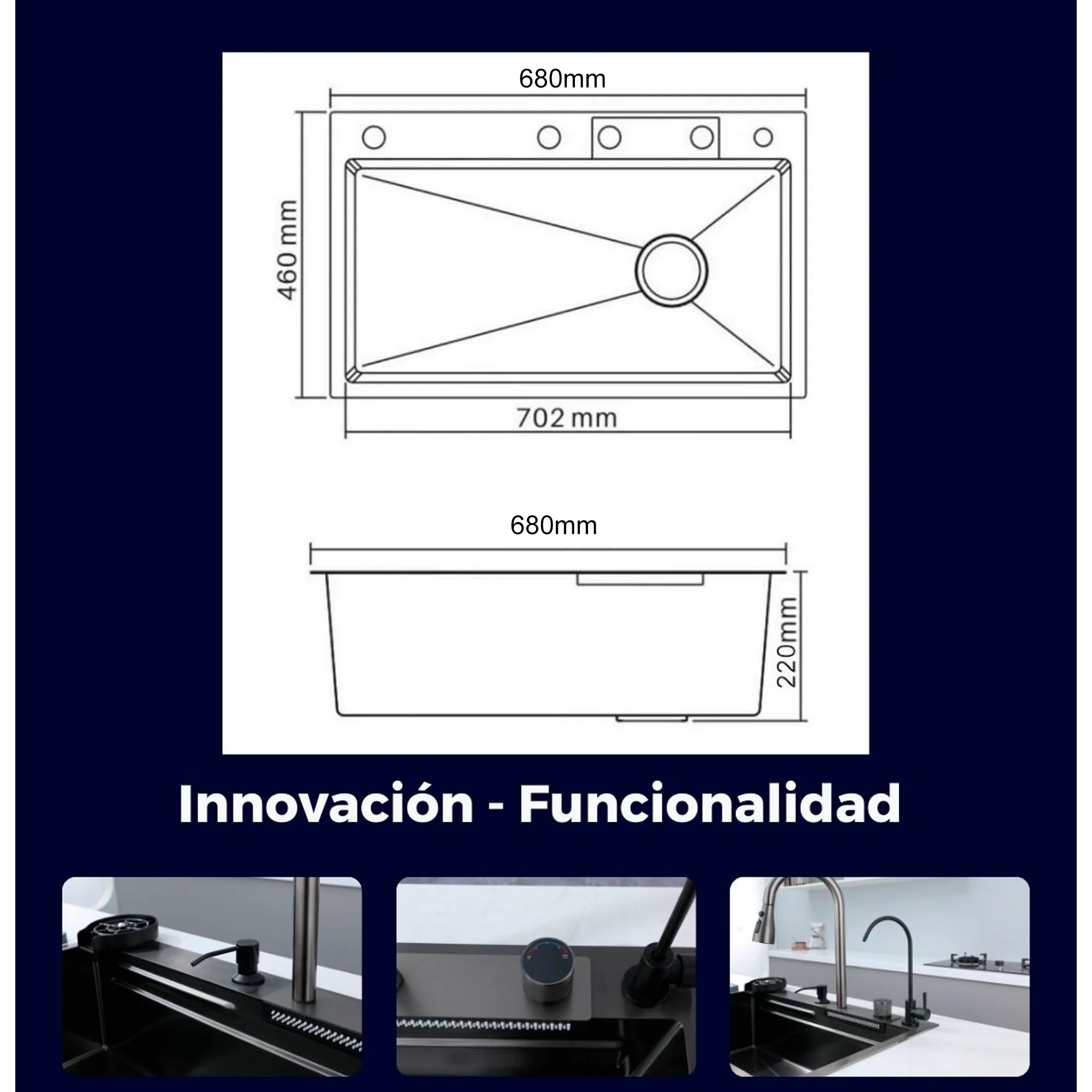 Lavaplatos en Acero Multifuncional 68*46*22cm Plateado+Accesorios - Image 2