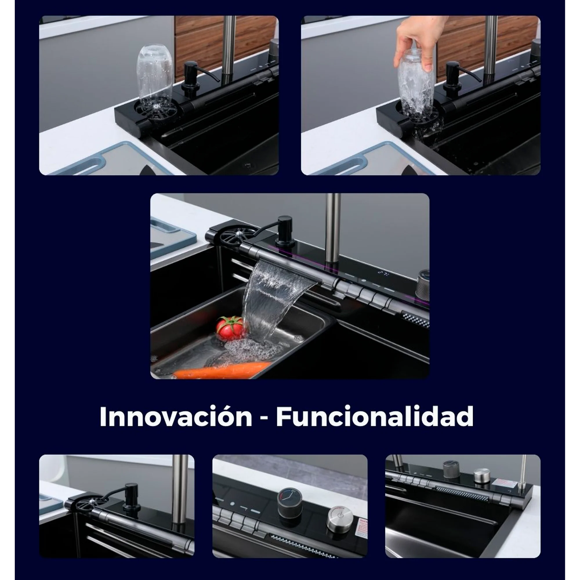 Lavaplatos en Acero Multifuncional 75*46*22cm Negro+Acces. - Image 4