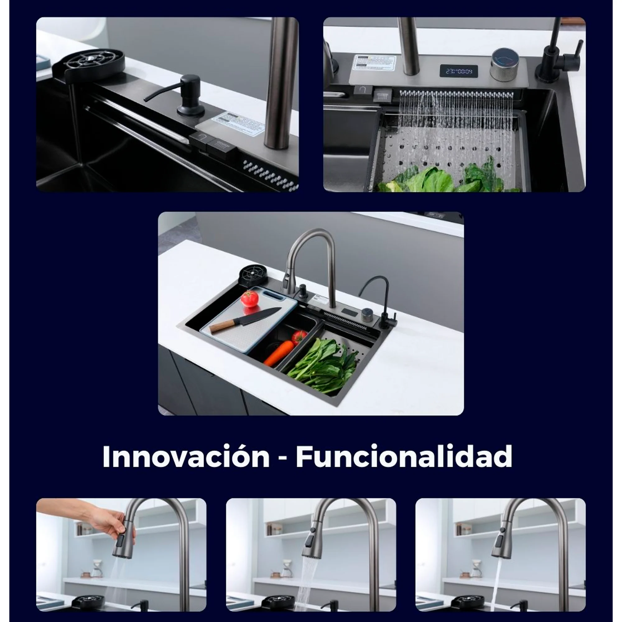 Lavaplatos en Acero Multifuncional 75*46*22cm Negro con Accesorios - Image 3