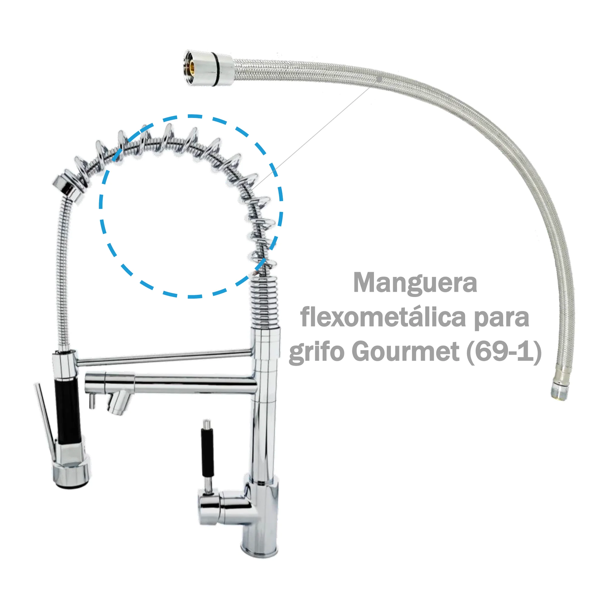Manguera Flexometalica para Griferia Gourmet Plateada - Image 2