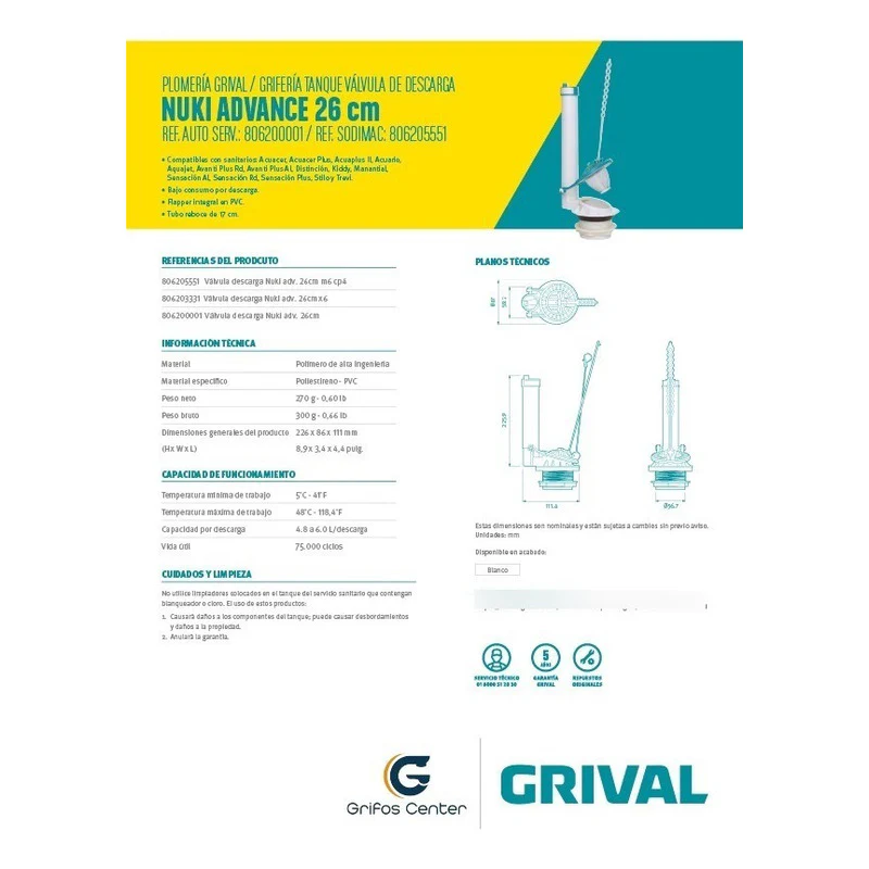 Válvula De Sanitaria Descarga Nuki Advance 26cm Grival - Image 7