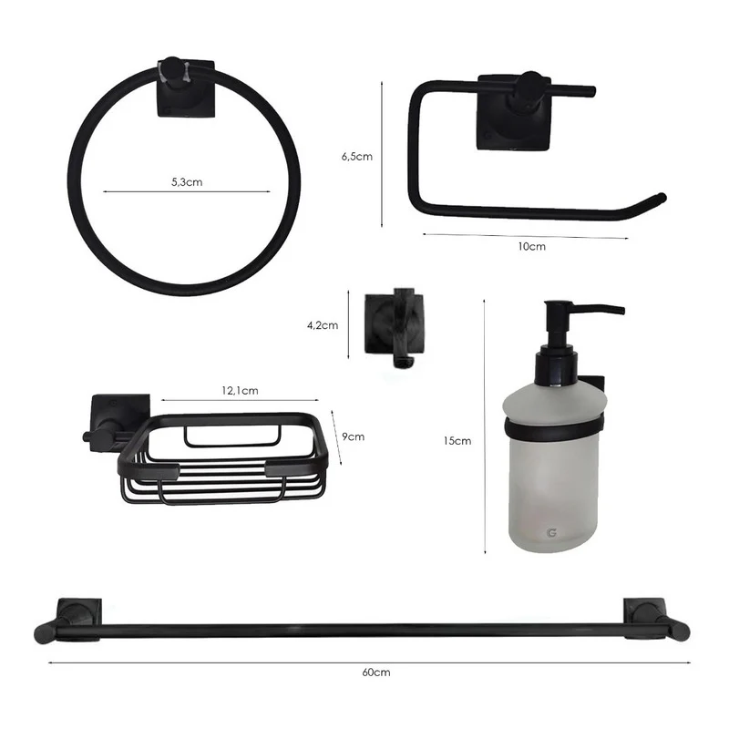 Juego De Accesorios Para Baño Negro Mate X6 Piezas - Image 2