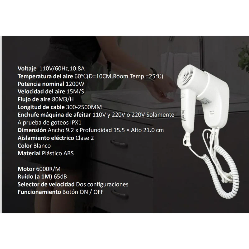 Secador De Pelo De Pared Hotel- Hogar 110v - Image 3
