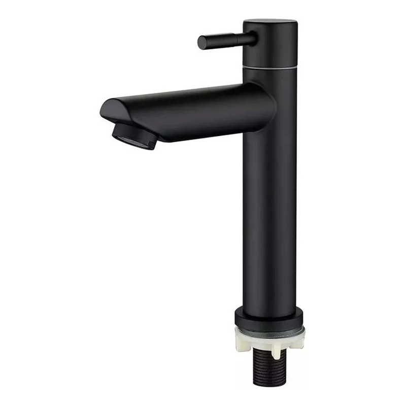 Grifería Lavamanos Agua Fría Baja Cuello Recto Negro Mate