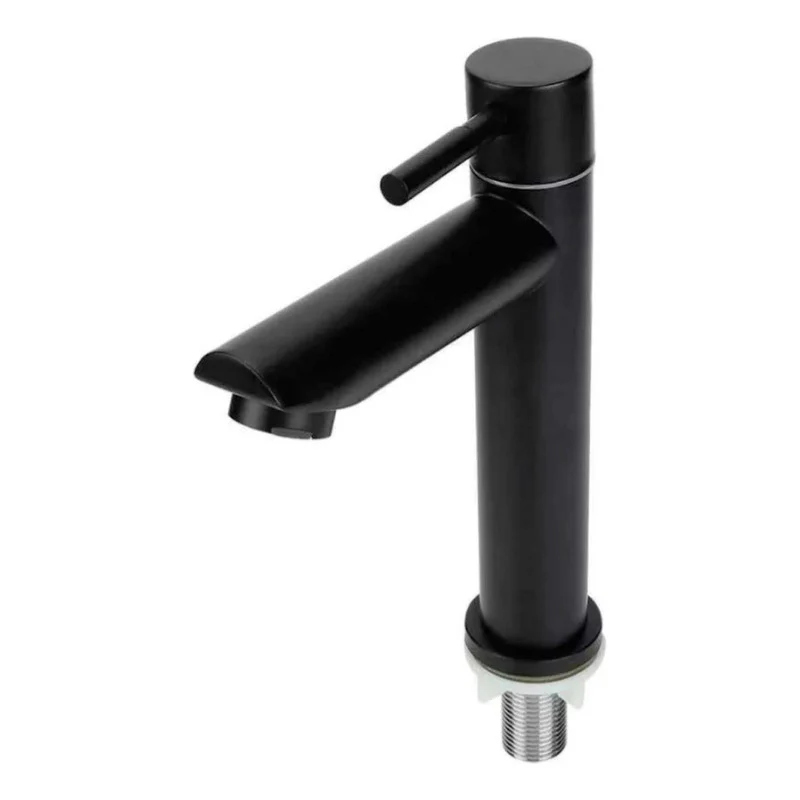 Grifería Lavamanos Agua Fría Baja Cuello Recto Negro Mate - Image 3