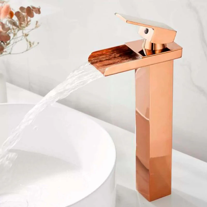Grifería Monocontrol Lavamanos Cascada Alta Oro Rosa - Image 2