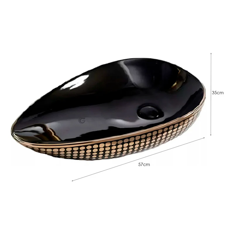 Lavamanos De Sobreponer Ovalado Negro/dorado - Image 3
