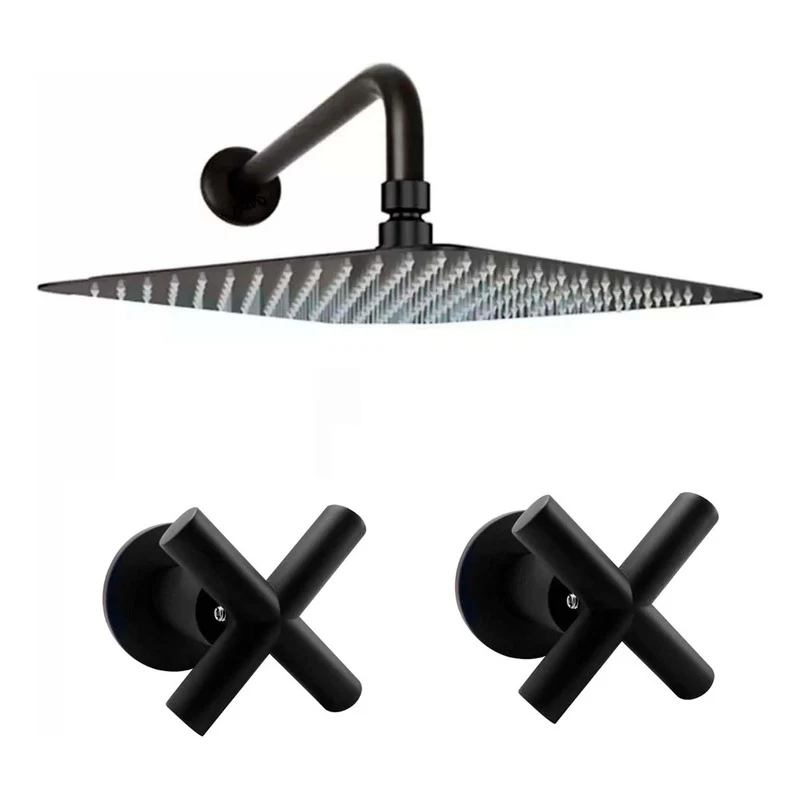 Kit Ducha 20cm +tubo + Mezclador Ducha + Manijas Cruz Negro