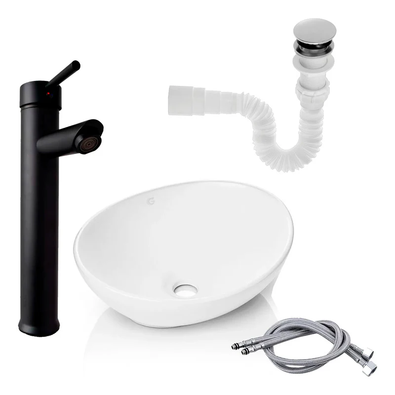 Kit Lavamanos+grifo Monocontrol Negro Plana+ Push Y Acople