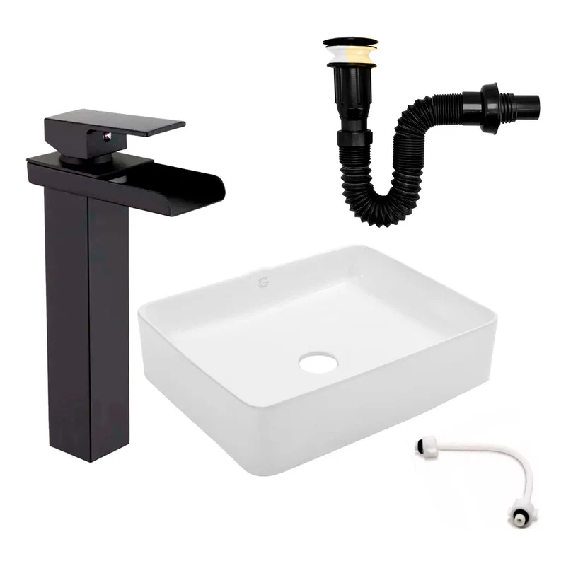 Kit Lavamanos Rect.+griferia Monocontrol Cascada+push Negro