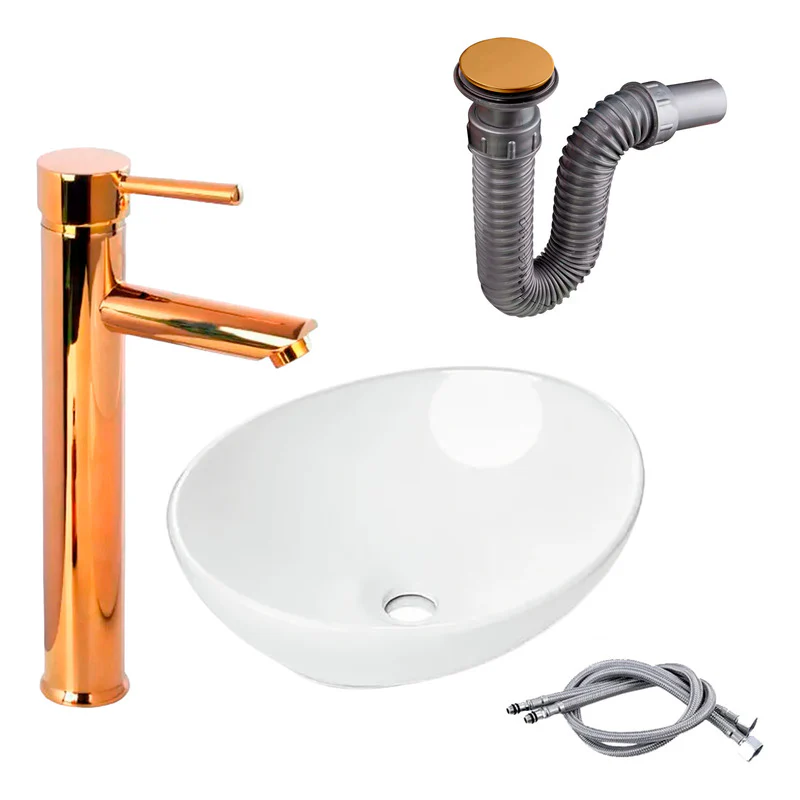 Kit Lavamanos Canoa+griferia Monoc.recta Brillante+push Oro