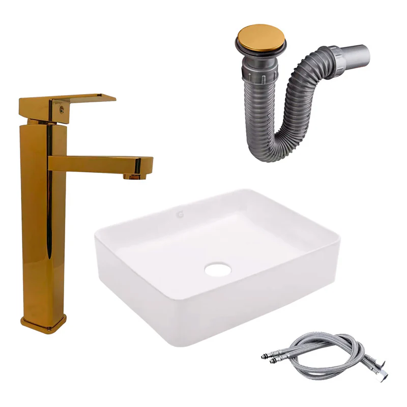 Kit Lavamanos Rectan.+griferia Monocontrol Cuadra+push Oro