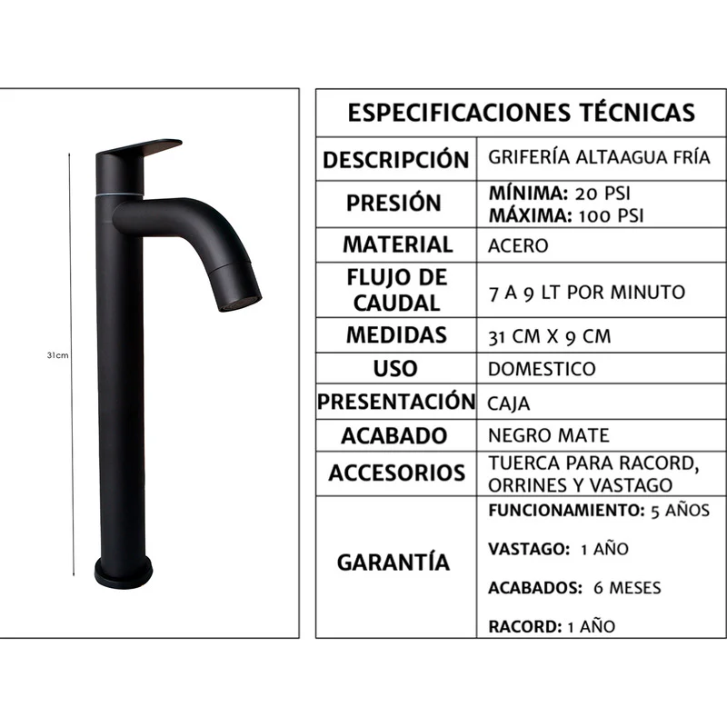 Combo Lavamanos Cuadrado+ Grif.fria Negra + Push Y Sifon Gf2 - Image 2