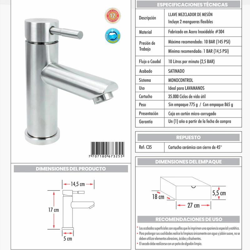 Kit Placa Lavamanos 61*40cm+griferia Monocontrol+push Flex17 - Image 2