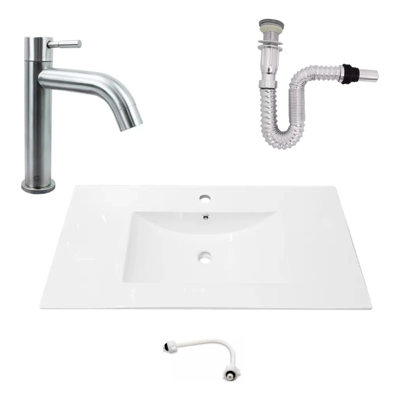 Kit Placa Lavamanos 91*46.5cm+griferia Agua Fria+push Flex.7