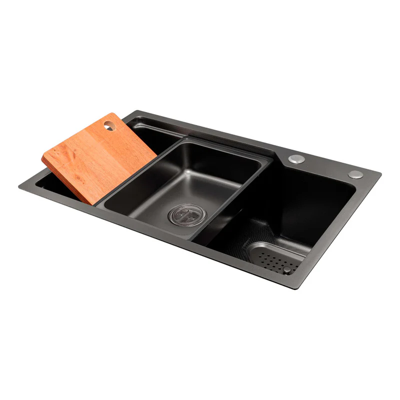 Lavaplatos Acero Negro Sistema De Riel 68x45cm+accesorios