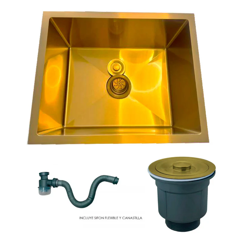 Lavaplatos En Acero Inoxidable Dorado 55*45cm + Accesorios - Image 3