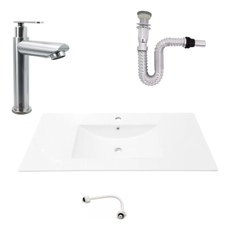 Kit Placa Lavamanos 101*46.5cm+griferia Agua Fria+push Flex6