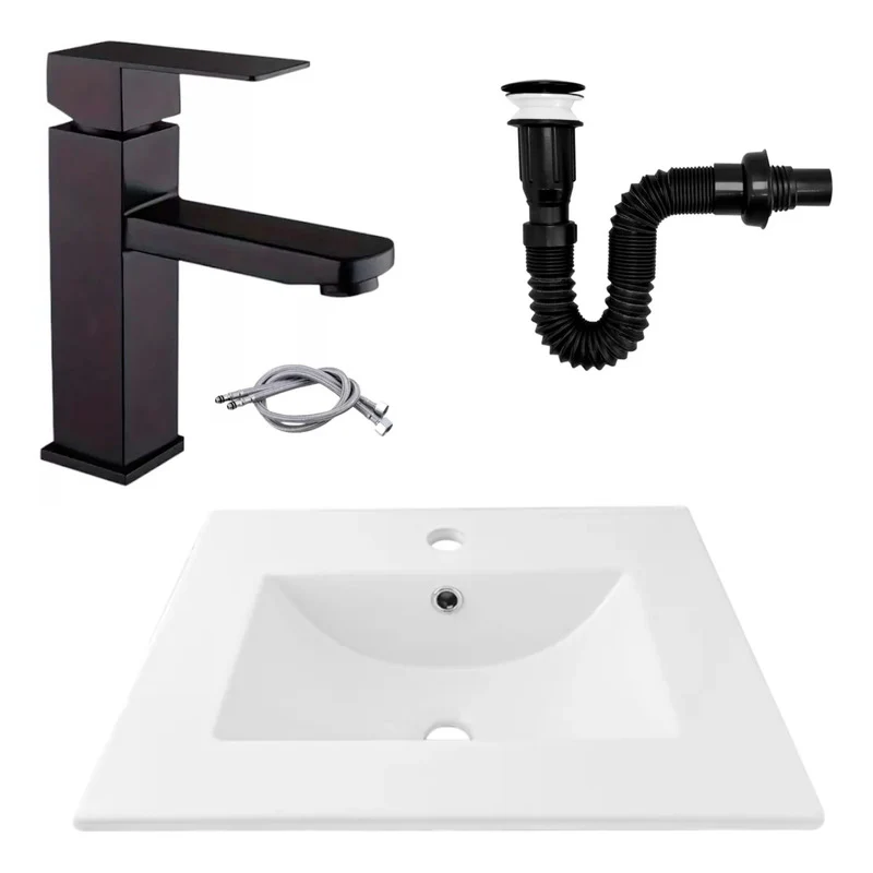 Kit Placa Lavamanos 51*40cm+griferia Monocontrol+push Negro7