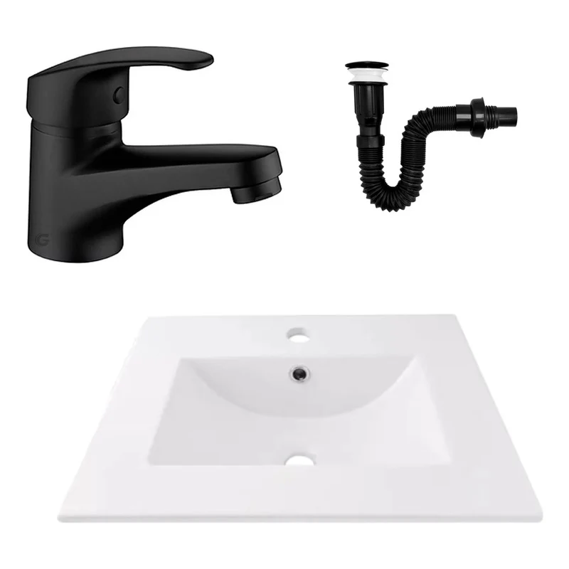 Kit Placa Lavamanos 51*46,5cm+griferia Monocon.+push Negro8