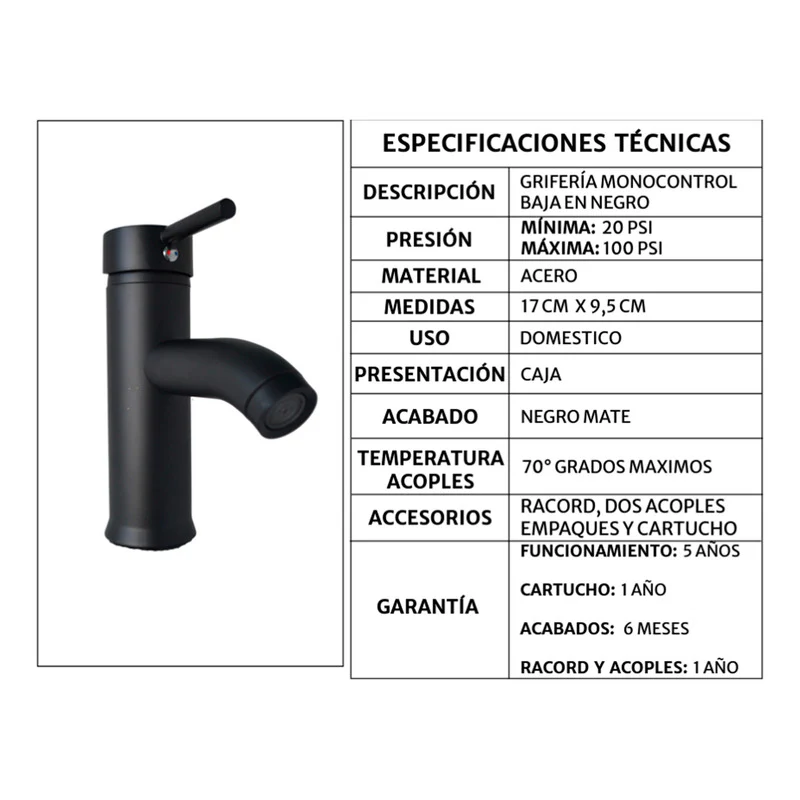 Combo Placa Lavamanos 61*46,5cm+grif.monocontrol+push Negro5 - Image 2