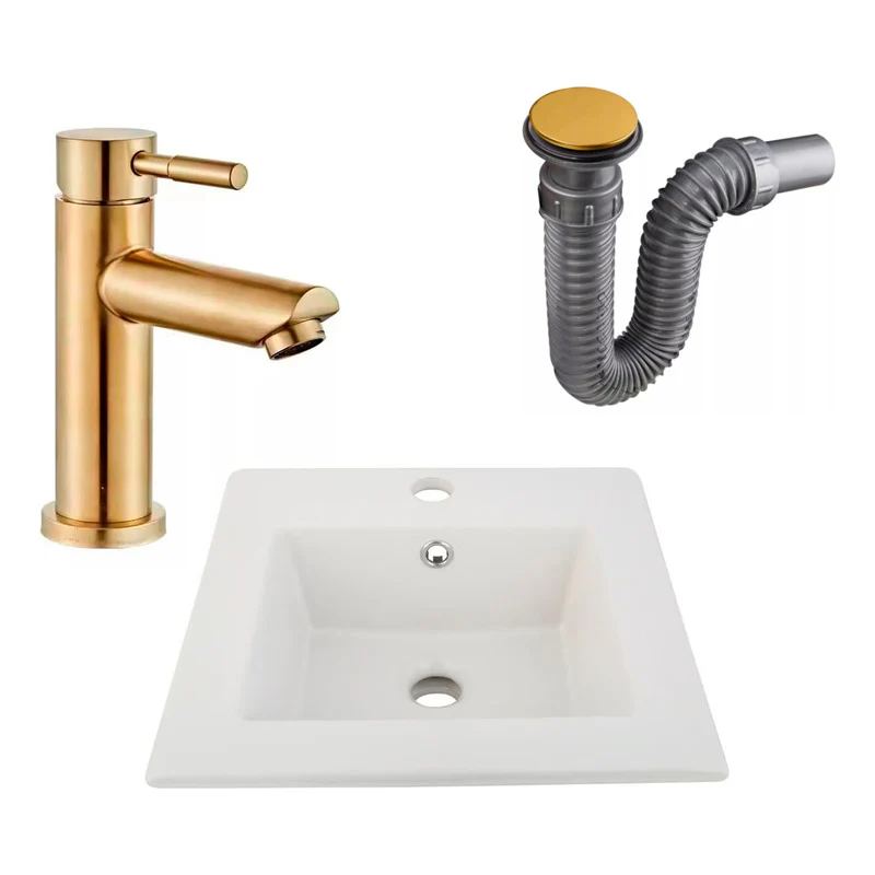 Combo Placa Lavamanos 41*41cm+griferia Monocontrol+push Oro4