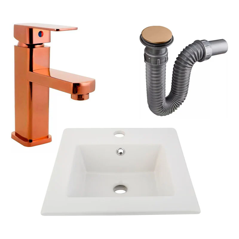 Combo Placa Lavamanos 41*41+griferia Monocontrol+push Rose1