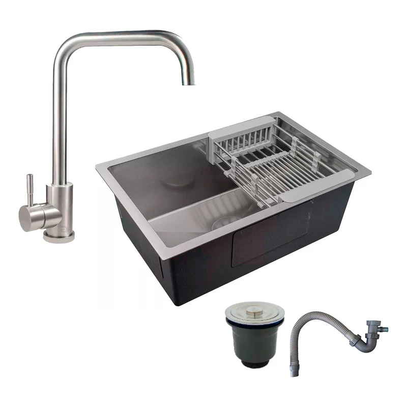 Combo Lavaplatos 60*45cm+griferia Plata Cuello 7+accesorios