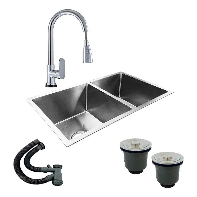 Combo Lavaplatos Doble 77*45cm+grif.extra.cromo+accesorios