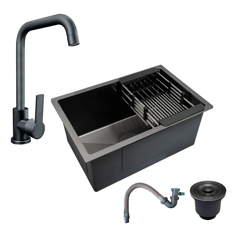 Combo Lavaplatos 60*45cm+griferia Lvp Negra Mate+ Accesorios