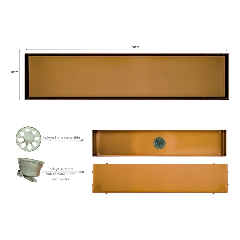 Rejilla De Piso Invisible 60*10cm Acero Rose Gold - Image 2
