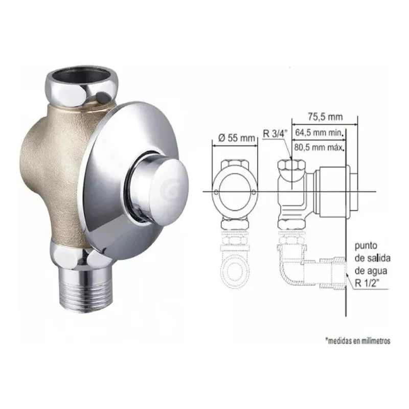 Válvula Antivandálica Para Sanitario Institucional En Bronce - Image 2