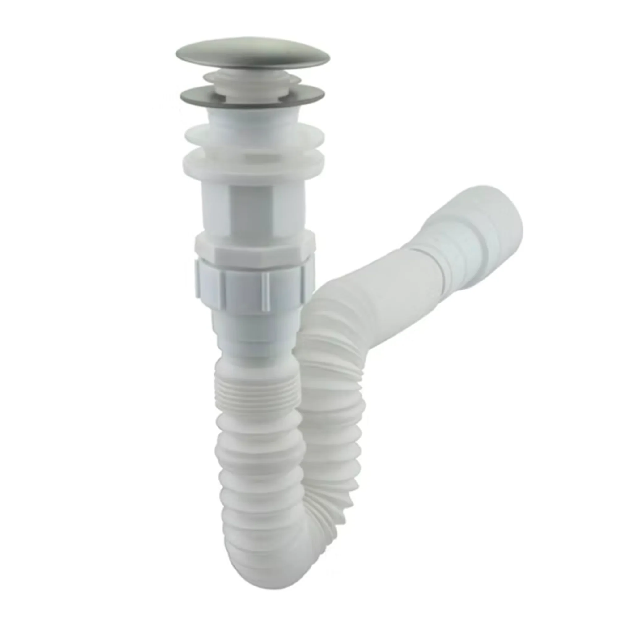 Sifón Lavamanos Flexible Gris Con Push Cromado