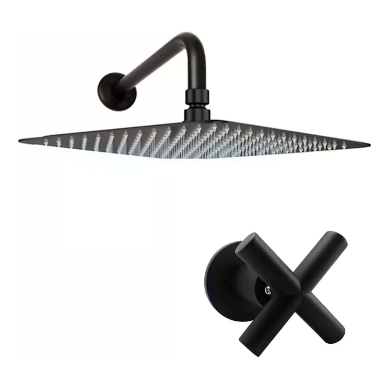 Kit Ducha Cuad.neg.15cm + Tubo + Manija Registro A.fria Crb