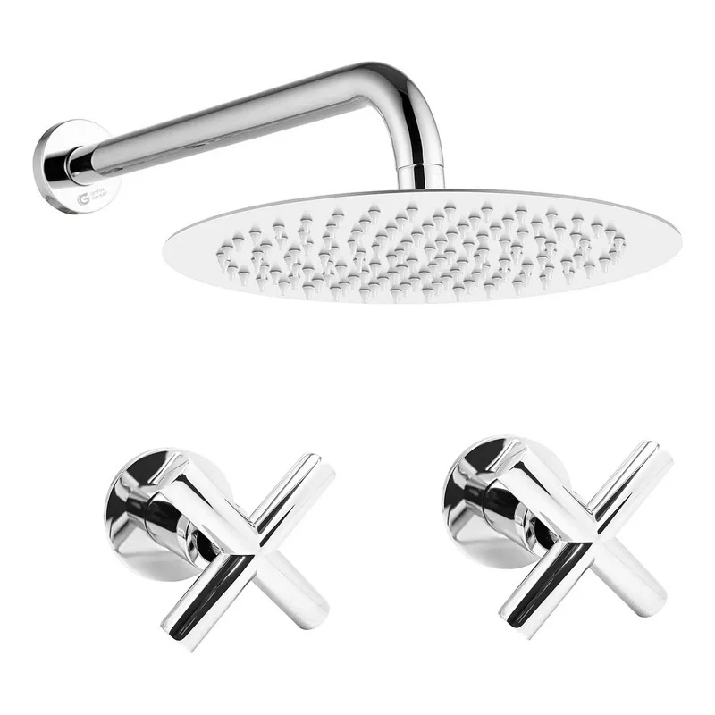 Kit Ducha 15cm Tubo + Mezclador Ducha + Manijas Cruz