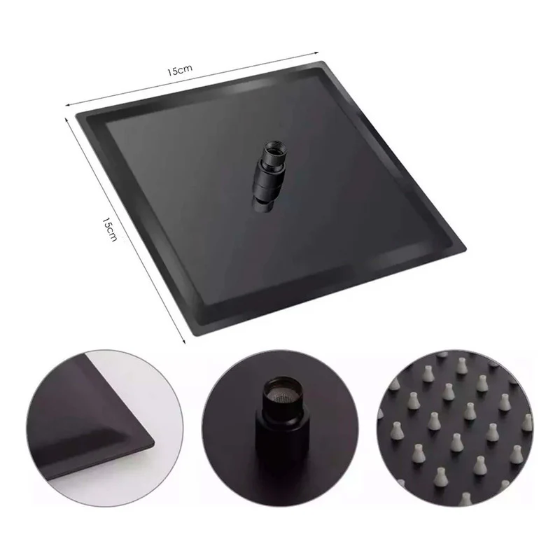 Kit Ducha 15cm +tubo + Mezclador Ducha + Manijas Cruz Negro - Image 2