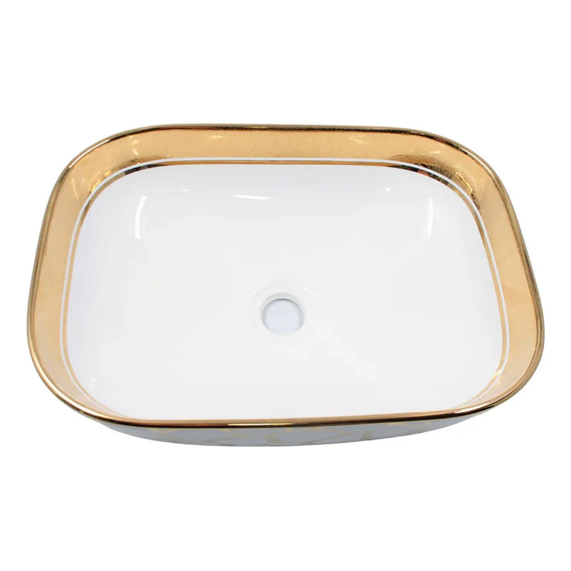 Lavamanos Rectangular Egipcio Dorado/blanca 45.5*32.5*13.5cm - Image 2