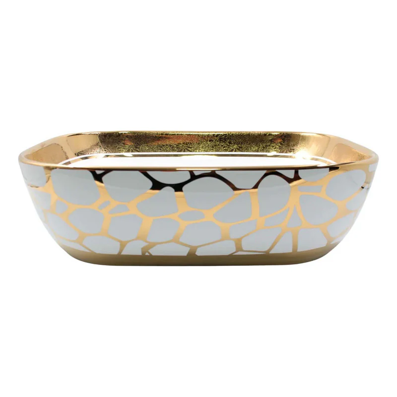 Lavamanos Rectangular Egipcio Dorado/blanca 45.5*32.5*13.5cm - Image 3