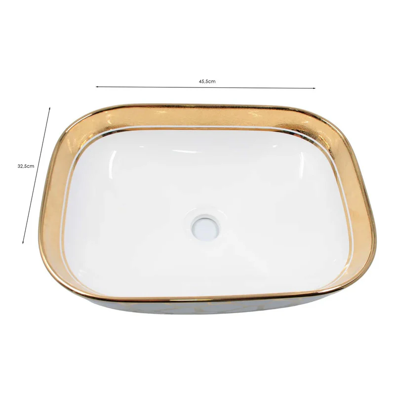 Lavamanos Rectangular Egipcio Dorado/blanca 45.5*32.5*13.5cm - Image 4