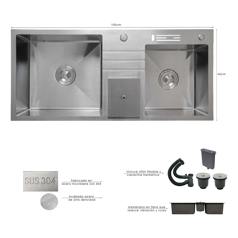 Lavaplatos En Acero Natural 100*45cm + Accesorios - Image 2